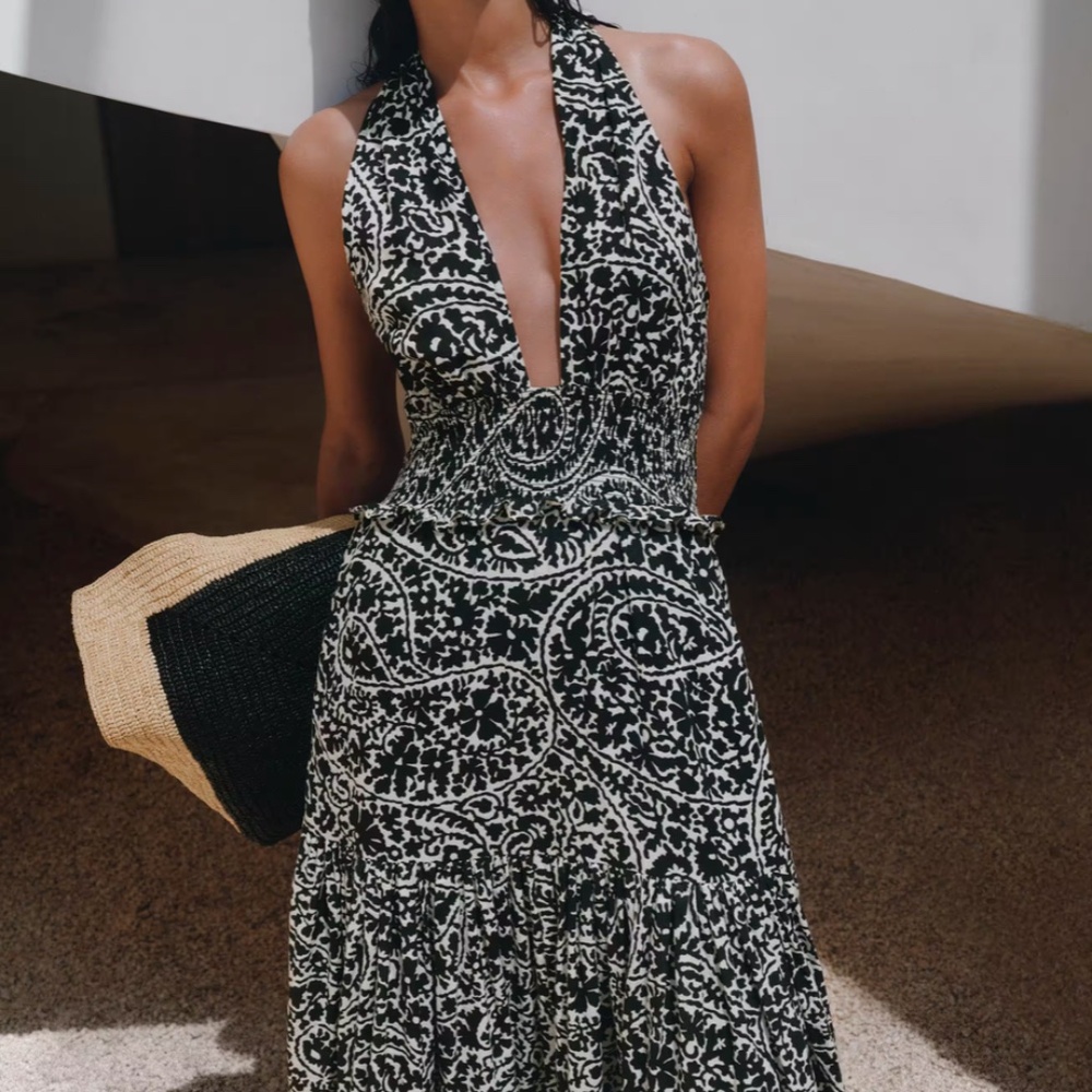 ME+EM Light Cream and Black Cheesecloth Paisley Print Maxi Dress - Size 6